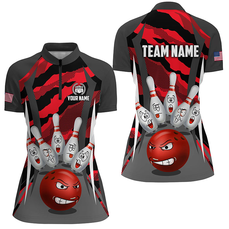 Custom Camo Bowling Shirt Women Bowling Team Jersey Quarter Zip Bowlwing Shirt QZT457