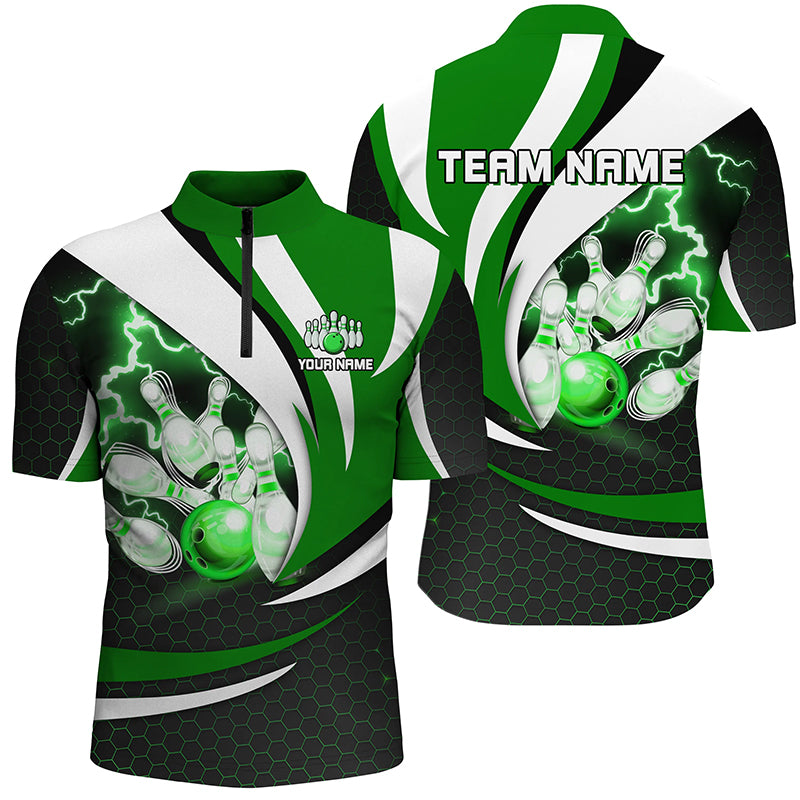 Personalized Bowling Shirt for Men Quarter Zip Camo Thunder Bowling Team League QZT429