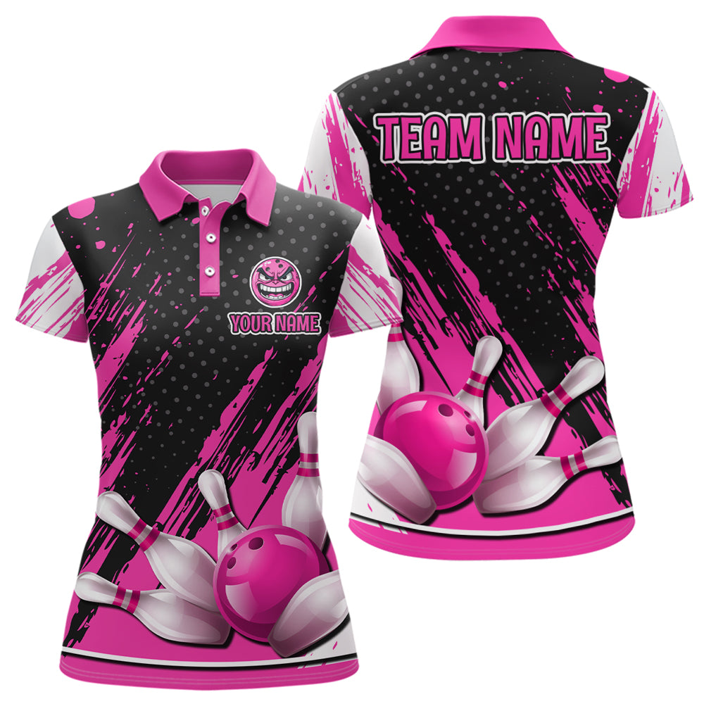 Personalized 3D Polo Bowling Shirts for Women Funny Pink Bowling Team Jersey QZT512