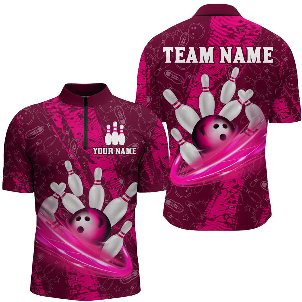 Custom Men 3D Bowling Shirts Bowling Team Jersey 1/4 Zip Bowlers Gifts Multicolor QZT473
