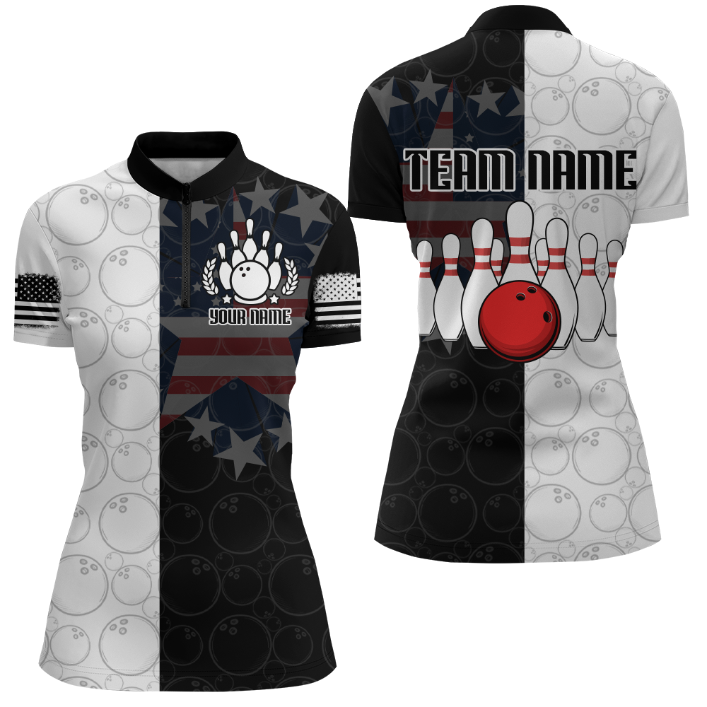 Custom US Bowling Team Jersey Quarter Zip Bowling Shirts for Women QZT426