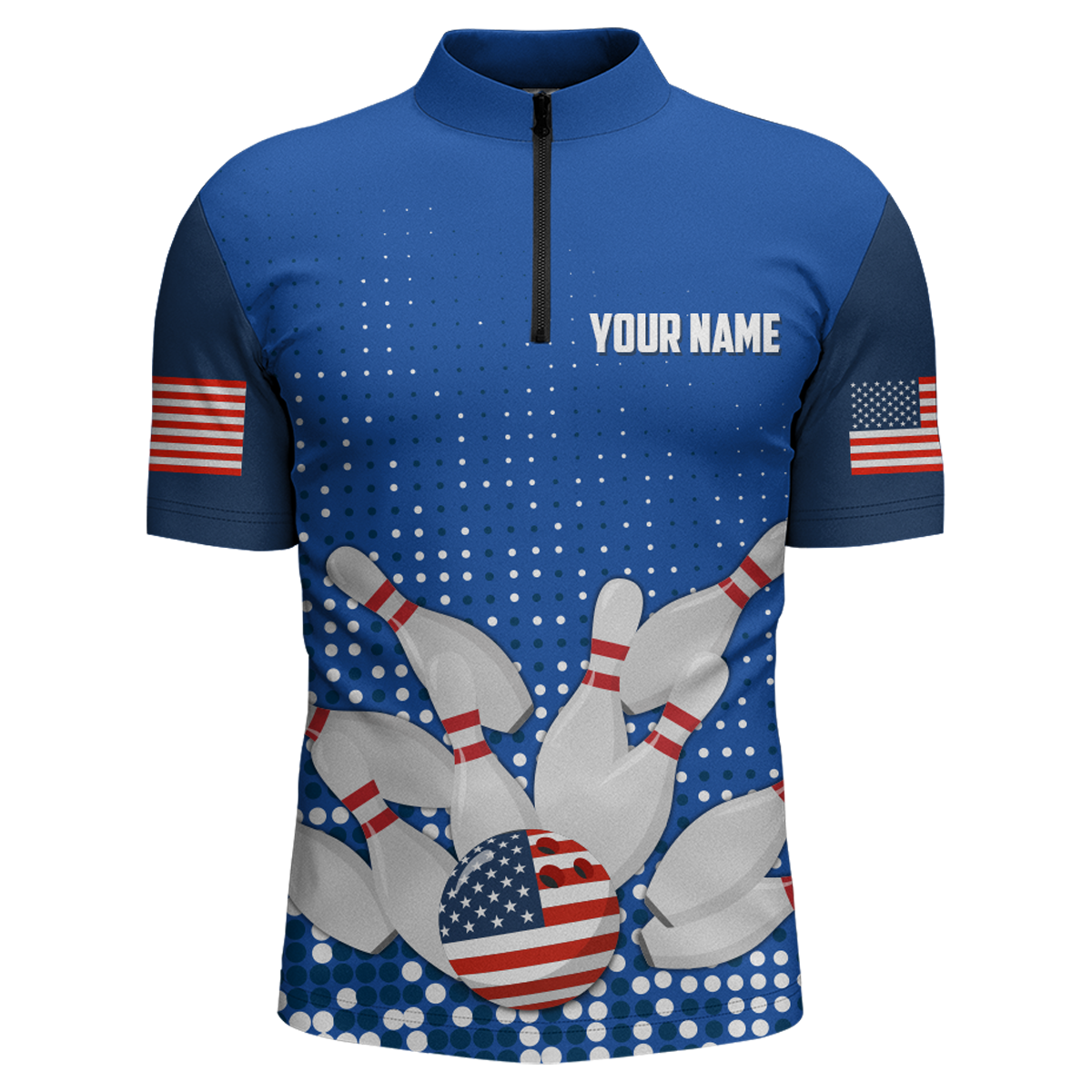Navy Bowling Shirt Customized Quarter-Zip Shirt for Men Bowling Team with Name QZT271