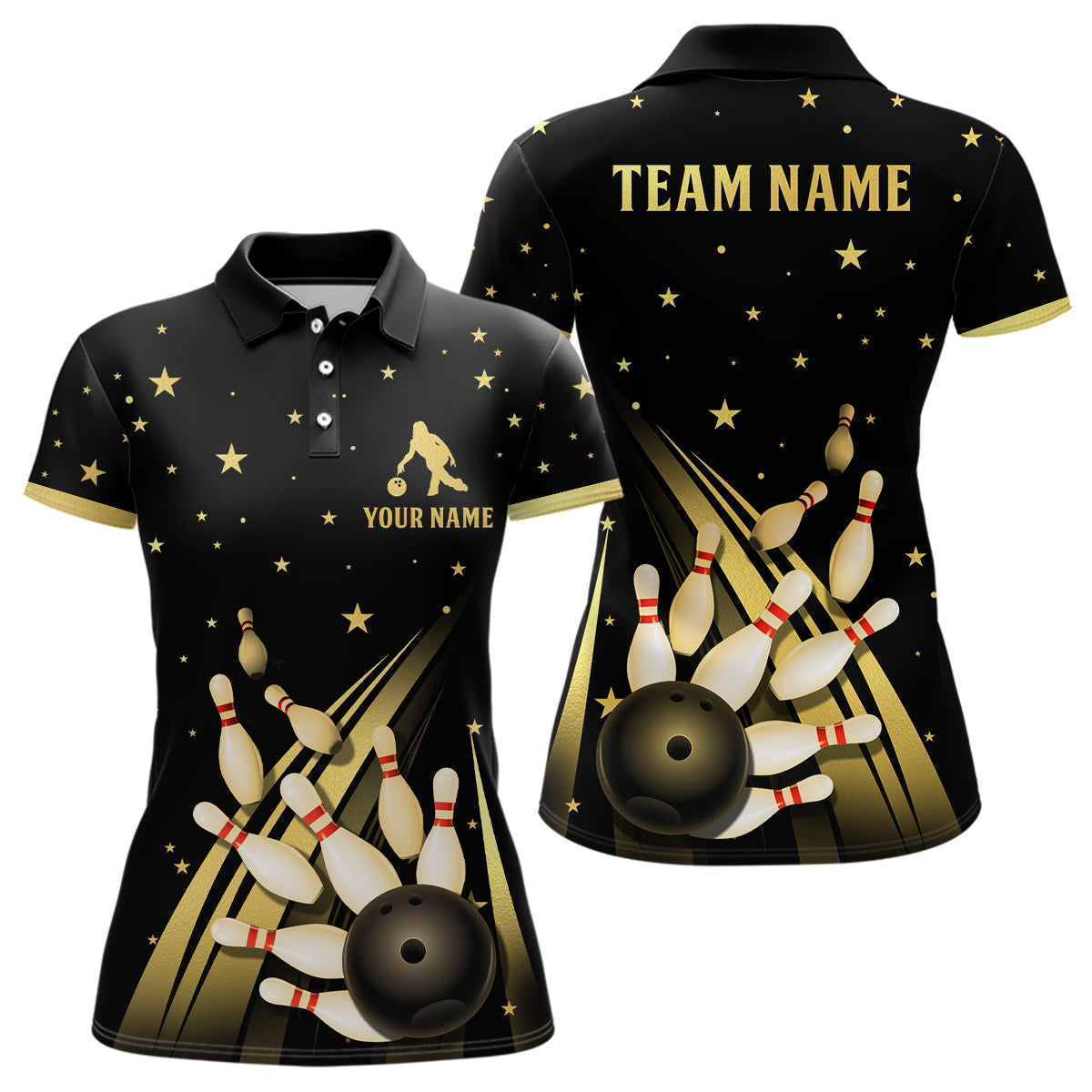 Gold&Black Bowling Jersey Men & Women Custom Bowling Shirt Team Bowling Polo BDT528