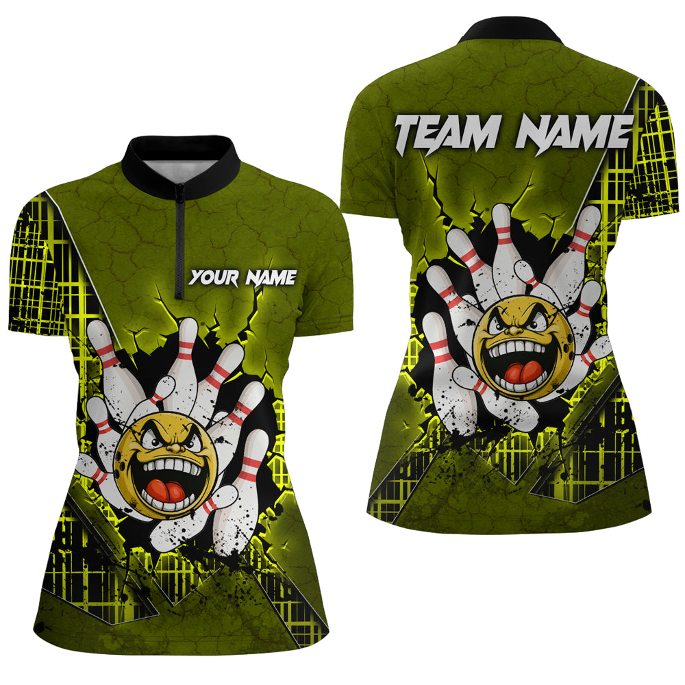 Funny Yellow Bowling 1/4 Zip Shirts Men Women Custom Bowling Team Jersey Unisex Bowler Gift BDT489