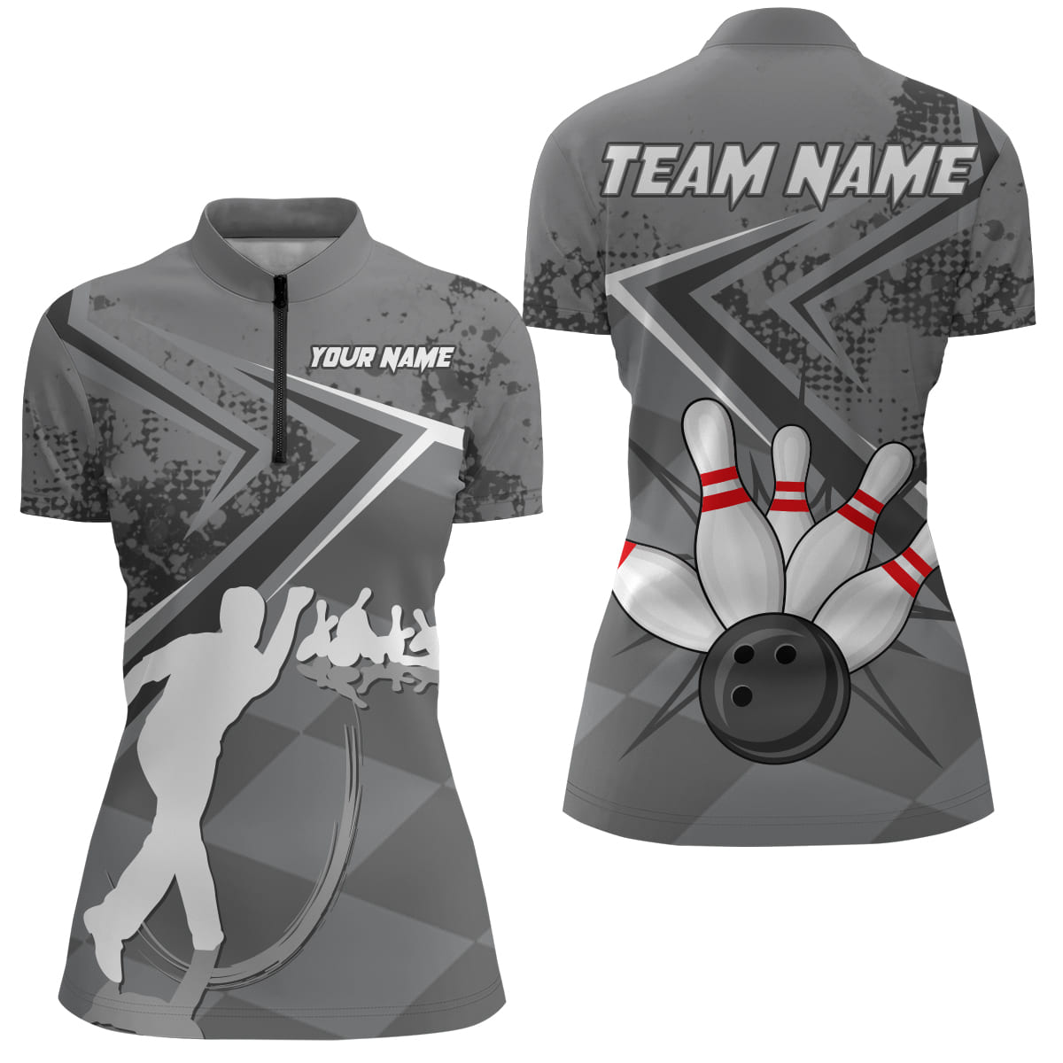 Custom Bowling Jersey For Women Bowling Quarter-Zip Shirt Team Bowling Short Sleeve BDT270