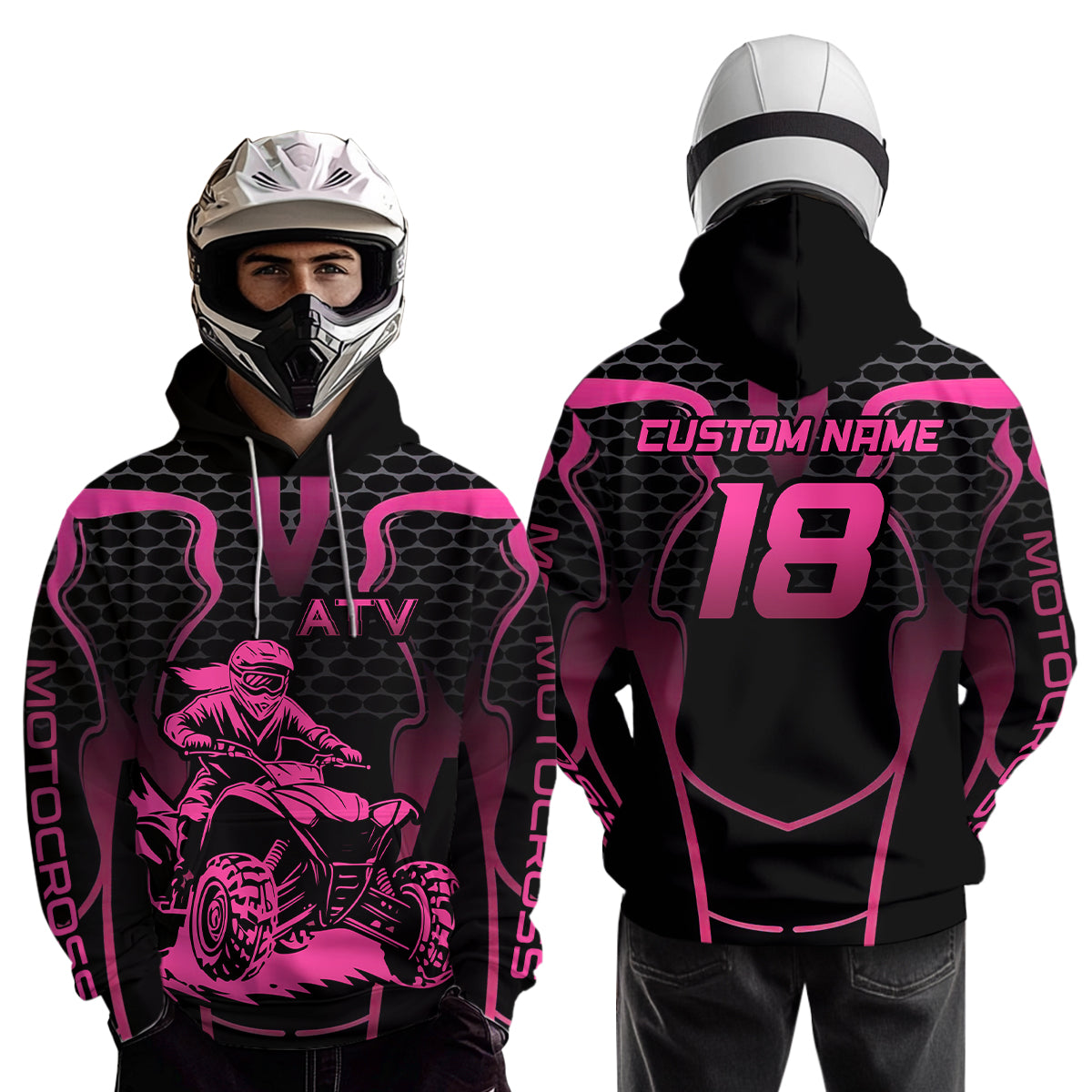 Pink Custom ATV Motocross Hoodie for Men Women Quad Shirt ATV Riding Hoodie MHATV23