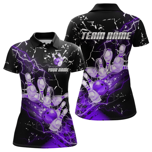 Custom Purple Lightning Bowling Shirts for Men Women Team Bowling Polo & 1/4 Zip MBL80