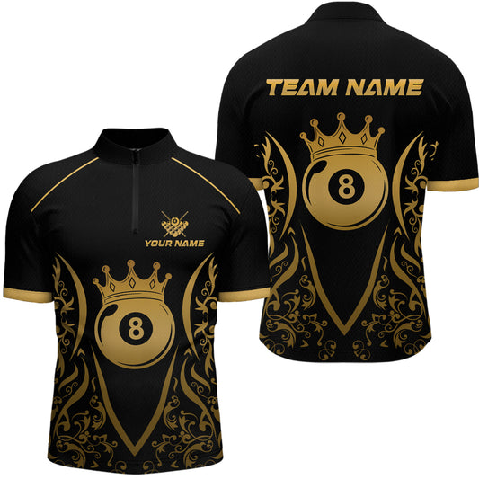 Custom Gold 8 Ball Crown Billiard Shirts for Men and Team Polo & 1/4 Zip Shirts NNT49