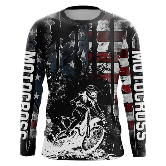 US Flag Women Motocross Shirt Racing Jersey UPF30+ Dirt Bike Jersey Off-Road Shirt DNT69