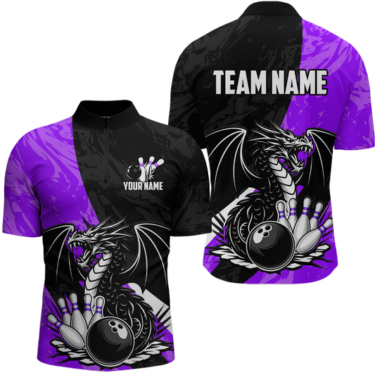 Custom Purple Dragon Bowling Men Shirts Bowling Uniform Polo & 1/4 Zip Bowling Team Jerseys HNT103