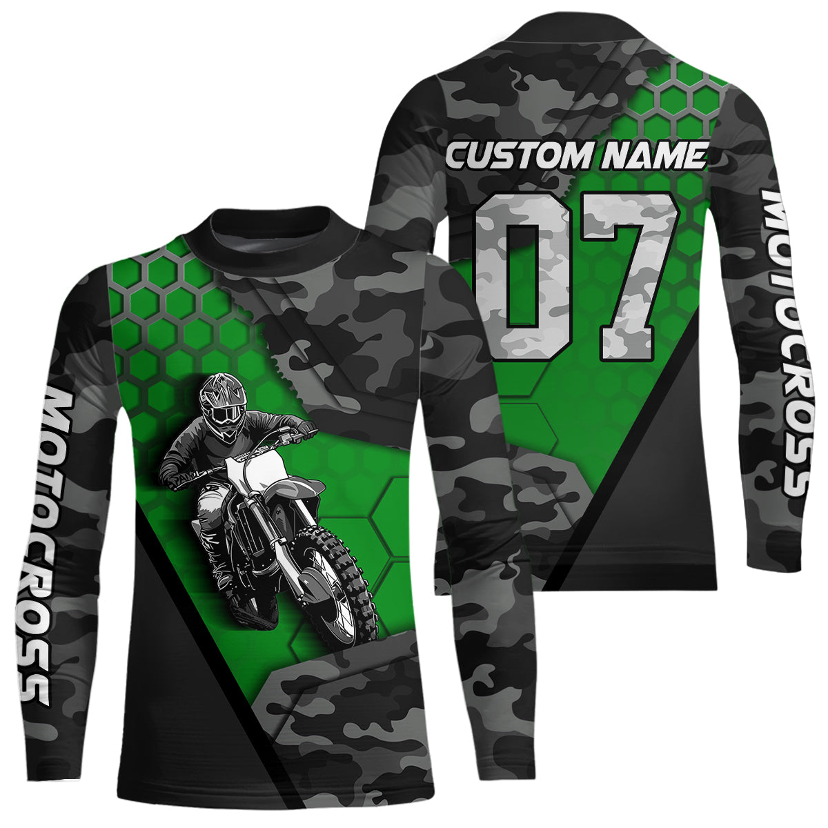 Green Motocross Jersey Upf30+ Custom Dirt Bike Jersey Mens Women Off-Road Jersey Adult&Kid| CTP45