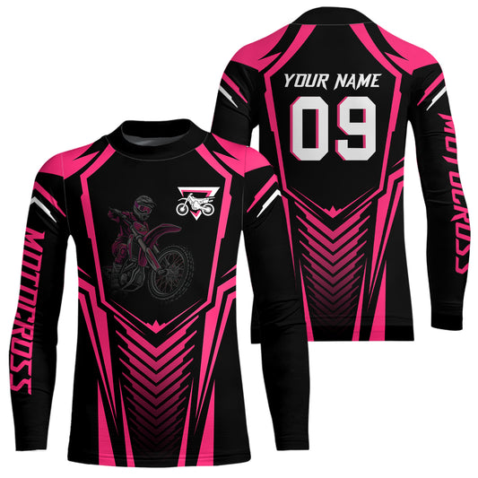 Adult&Kid Custom Motocross Jersey Pink UPF30+ MX Racing Biker Off-road Dirt Bike Racewear| CTP49