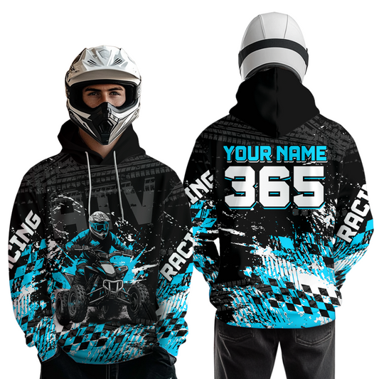 Custom Turquoise Atv Motocross Hoodie Upf30+ Quad Bike Shirt Extreme Racing Adult Youth Off-Road Quad Shirt NHN009