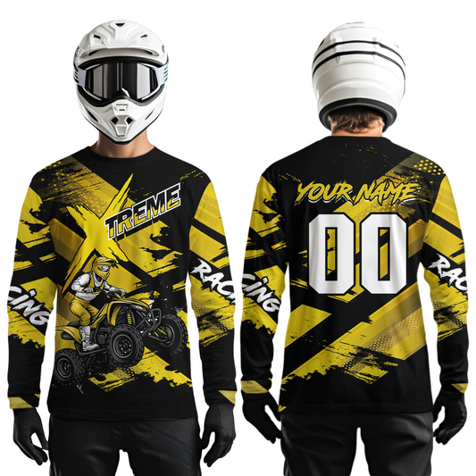 Yellow & White Quad Bike Jersey Motocross Shirt for Men Women Youth ATV Extreme Off-Road UPF30+ NHN012