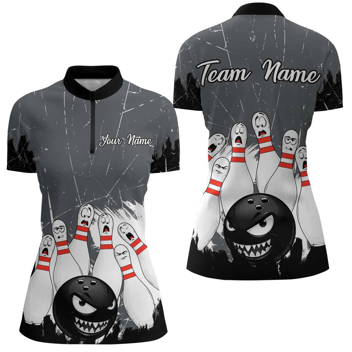 Grey Bowling Jersey Men And Women Custom Funny Bowling Shirts Unisex Polo Bowling Team Shirt CP15