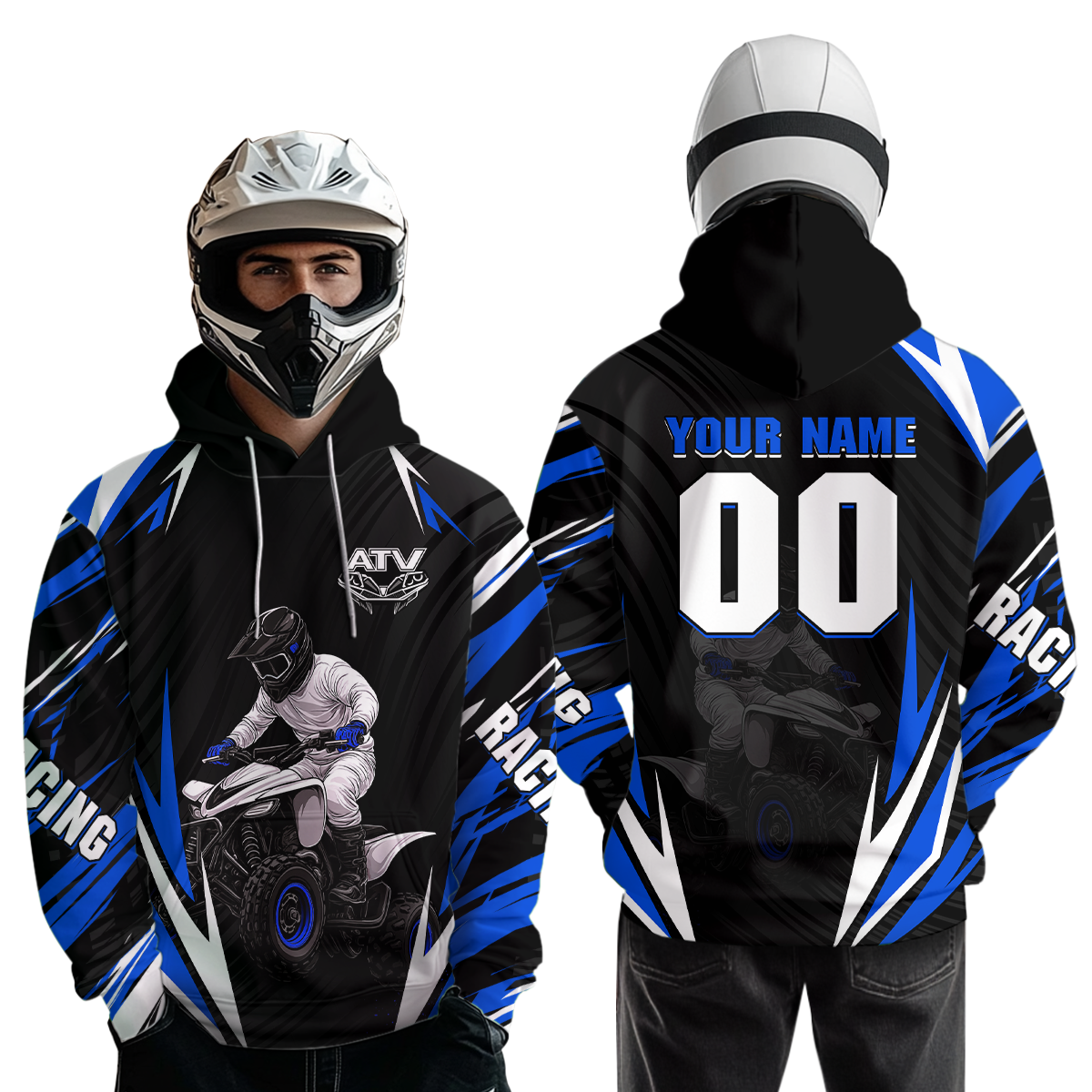Blue Atv Motocross Hoodie Adult Youth Kid Upf30+ Custom Quad Bike Shirt Boys Girls Extreme Off-Road Racing Hooded NHN011