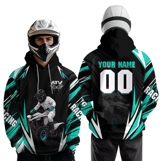 Turquoise Atv Motocross Hoodie Adult Youth Kid Upf30+ Custom Quad Bike Shirt Boys Girls Extreme Off-Road Racing Hooded NHN011