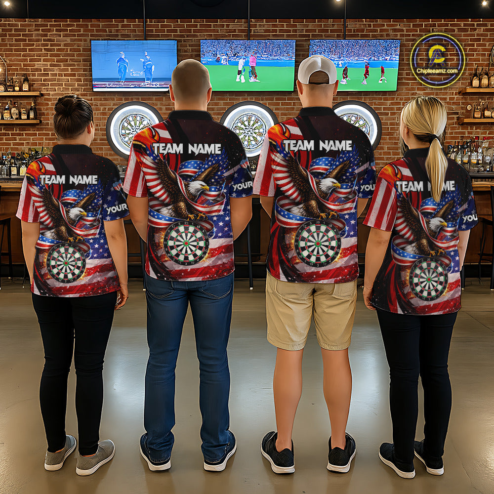 Custom US Flag Funny Eagle Dartboard Darts Women Polo & 1/4-Zip Shirts Patriotic Dart Team Jerseys NYN2805