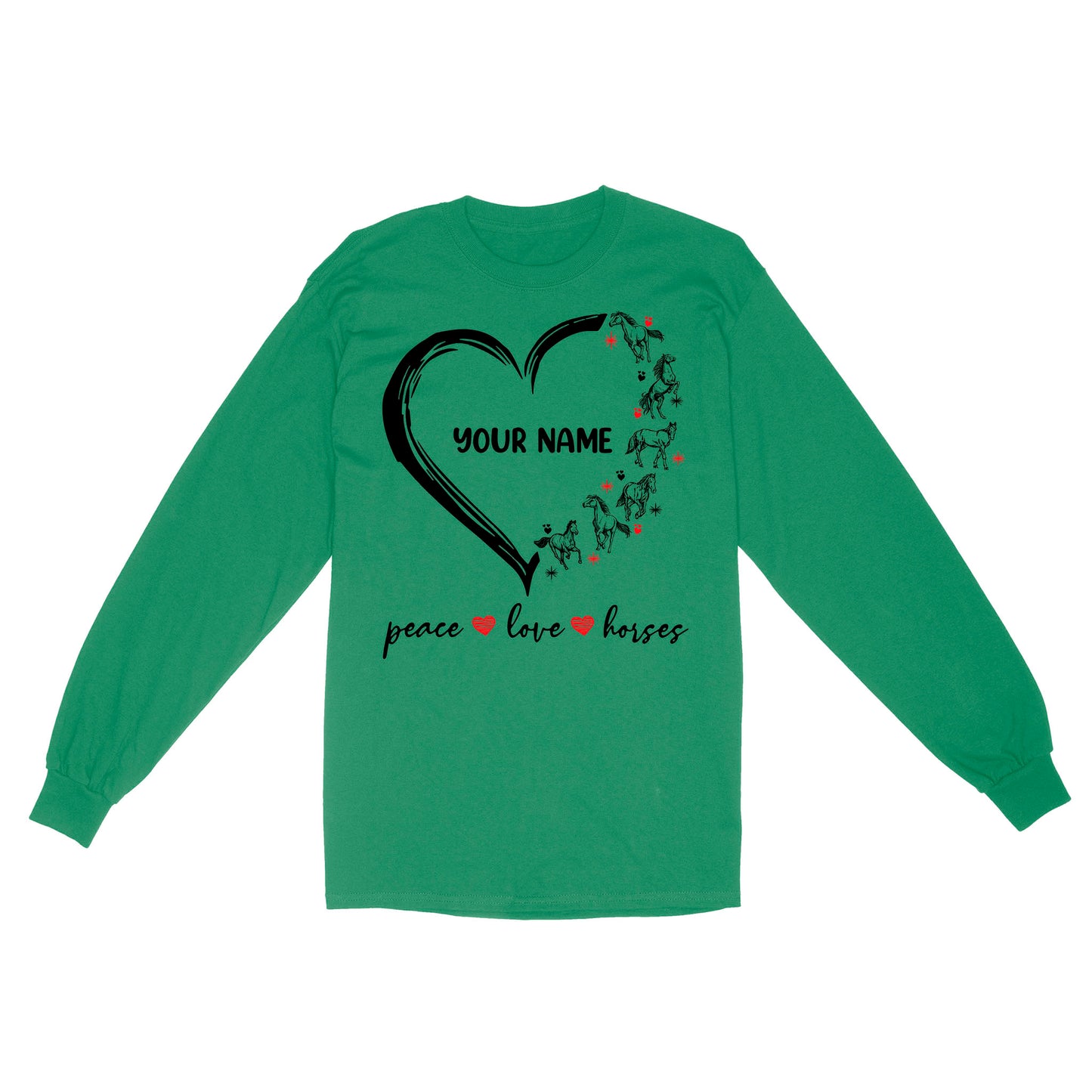 Peace love horses tattoo customized name horse shirt for girl, horse shirts D06 NQS2908 - Standard Long Sleeve