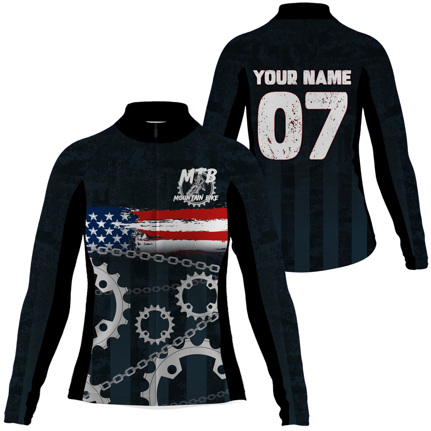 Custom Womens Cycling Jersey MTB American Flag Bicycle Sprocket Mountain Bike Racing Shirt| NMS819