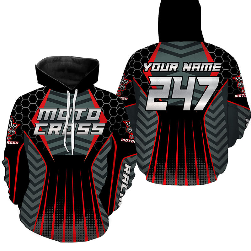 Dirt Bike Hoodie Adult UPF30+ Custom Red Motocross Hooded Jersey Biker Pullover Hoodie Motorcycle PDT427