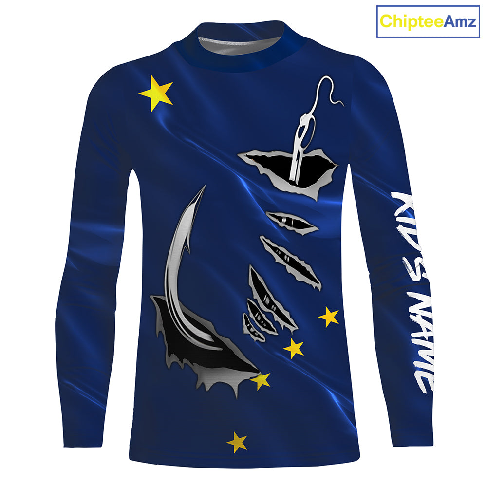 Alaska Flag Fishing 3D Fish Hook Personalized UV long sleeves performance fishing shirts - IPHW485