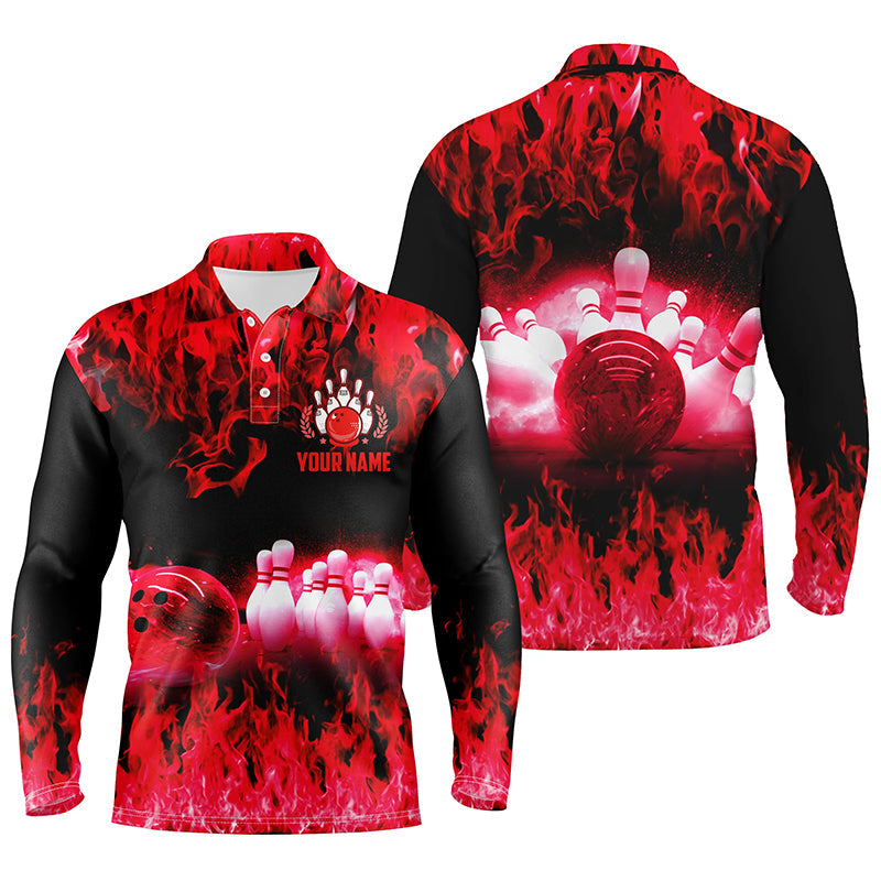 Red flame Mens polo bowling shirts, Personalized men's bowling jerseys, bowling team jerseys NQS6366