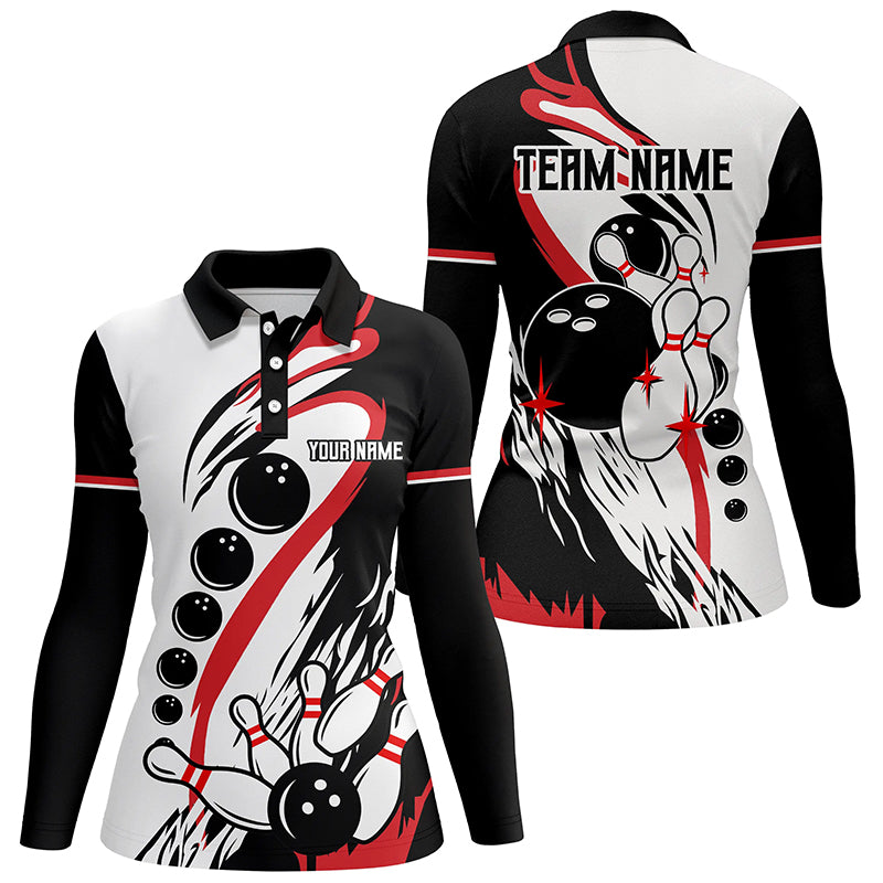 Black and white retro bowling league jerseys custom Women Bowling Polo Shirts, gifts for bowlers NQS7061