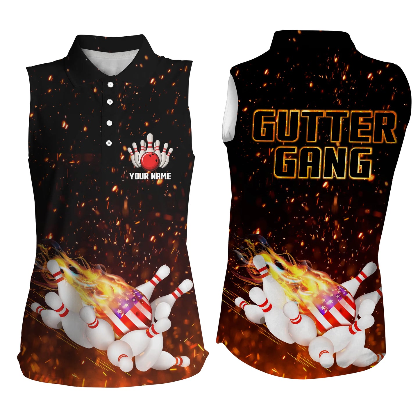 Custom sleeveless bowling shirt for women – personalized team jersey front view