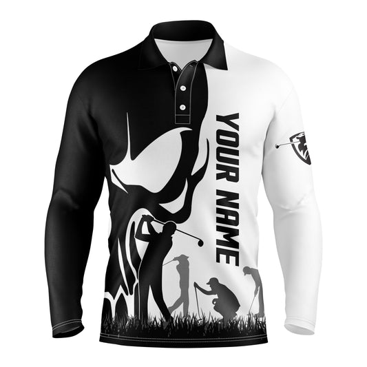 Mens golf polos shirts custom name skull golf black shirt jerseys, golf wear for mens | White NQS4571