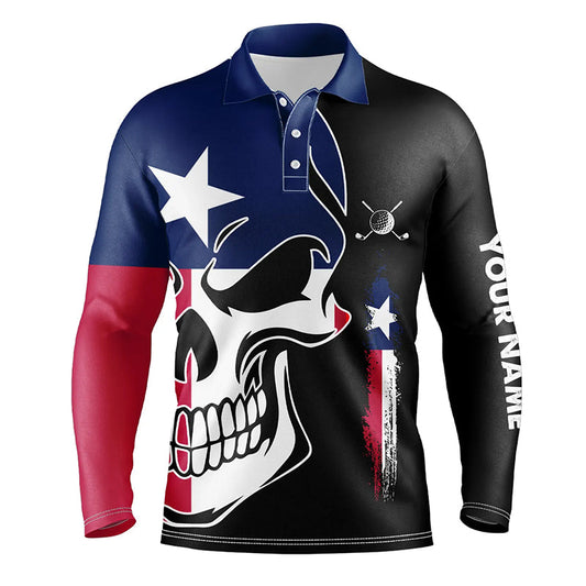 Mens golf polo shirts Texas flag patriotic custom skull golf shirts for men, best mens golf wear NQS6311