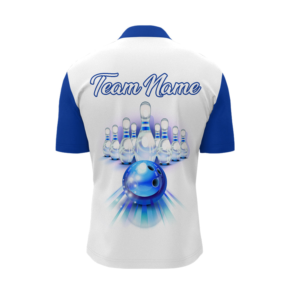 Custom Bowling Quarter Zip Shirt for Men Blue Bowling Jersey 1/4 Zip Bowling Team League Shirt BDT88