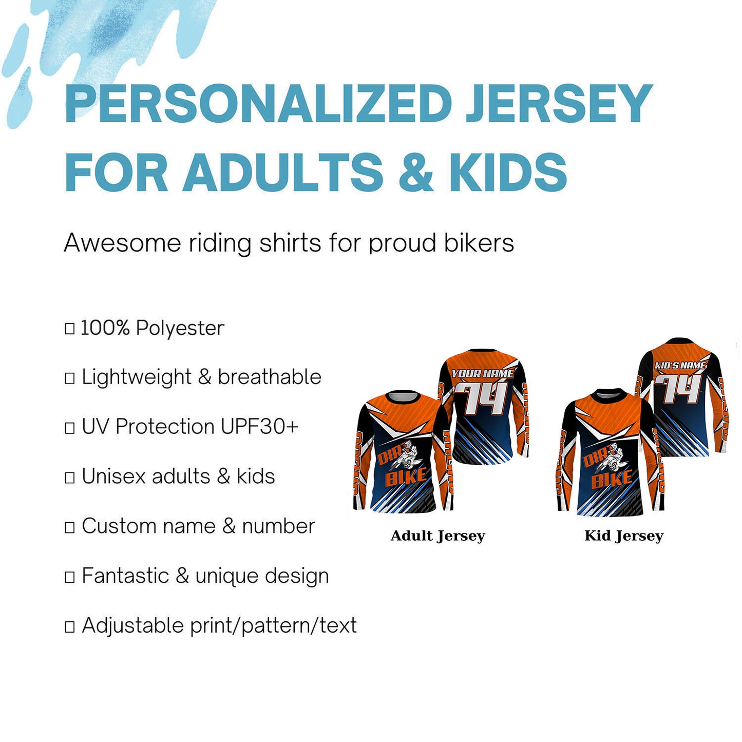 Personalized Dirt Bike Jersey UPF30+ Kid Adult Extreme Motocross MX Racing Long Sleeves Biker NMS1133