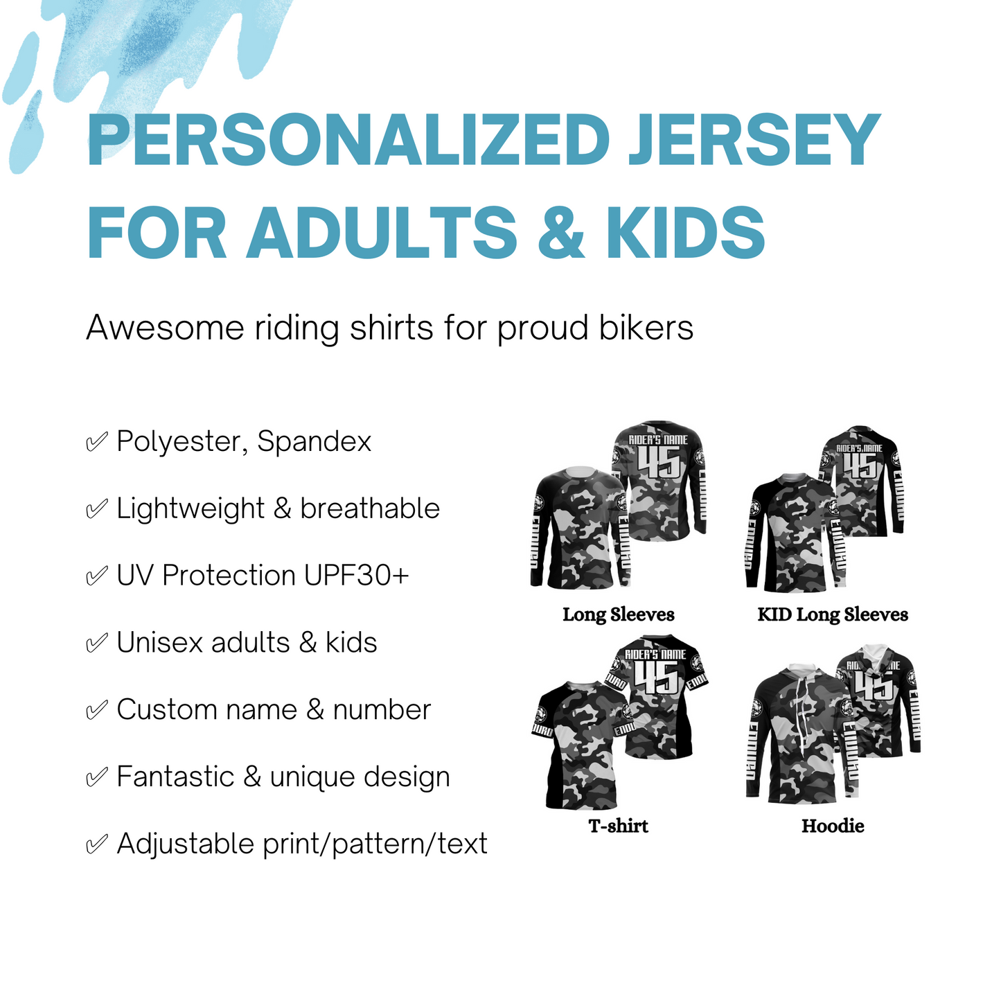 Camo Enduro Personalized Jersey UPF30+ Extreme Off-road Dirt Bike Racing Adult&Kid Terrain Race| NMS705