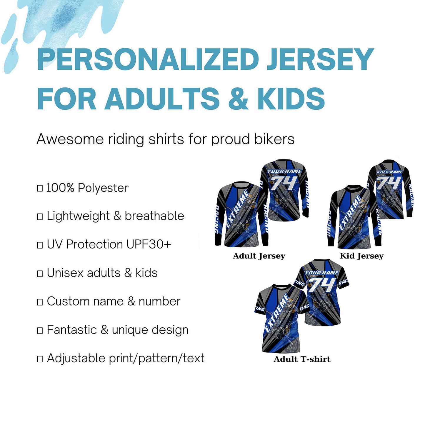 Extreme dirt bike riding jersey custom kid women men UPF30+ Motocross shirt off-road motorcycle PDT286