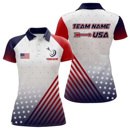 Personalized Patriotic US Flag Archery Women Polo & Quarter-Zip Shirts Custom Team Archery Jerseys TDM1763