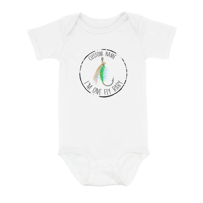 Funny Fishing Infant Bodysuit Custom Infant Fishing Shirts, I'm one fly baby Fishing Baby Onesie NQS8281