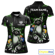 Load image into Gallery viewer, Custom Green Funny Raccoon Billiard Shirt for Women 8 Ball Pool Billiard Jersey Polo &amp; 1/4-Zip BHT5