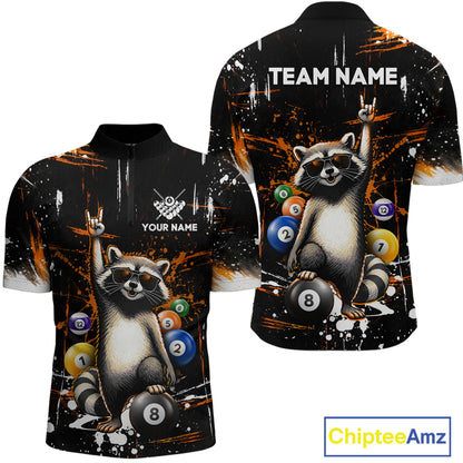 Custom Orange Funny Raccoon Billiard Shirt for Men 8 Ball Pool Billiard Jersey Polo & 1/4-Zip BHT5