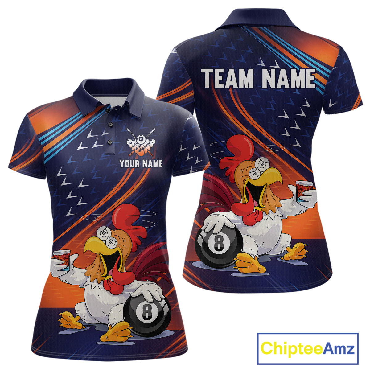 Funny Chicken Billiard Shirts for Women Custom 8 Ball Billiard Jersey Pool Shirt Polo & 1/4-Zip BHT6