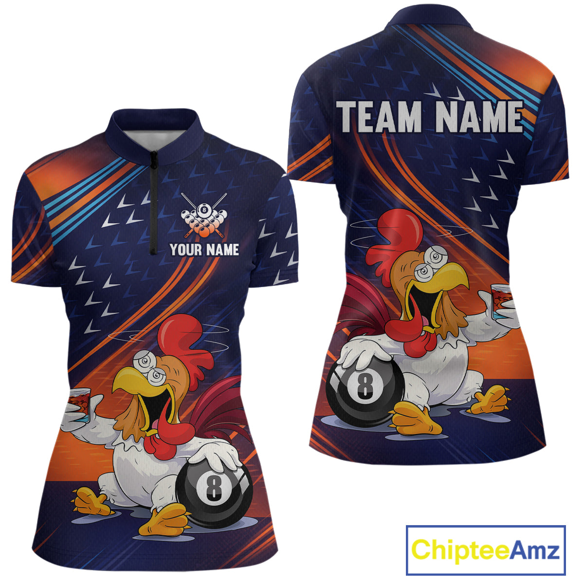 Funny Chicken Billiard Shirts for Women Custom 8 Ball Billiard Jersey Pool Shirt Polo & 1/4-Zip BHT6