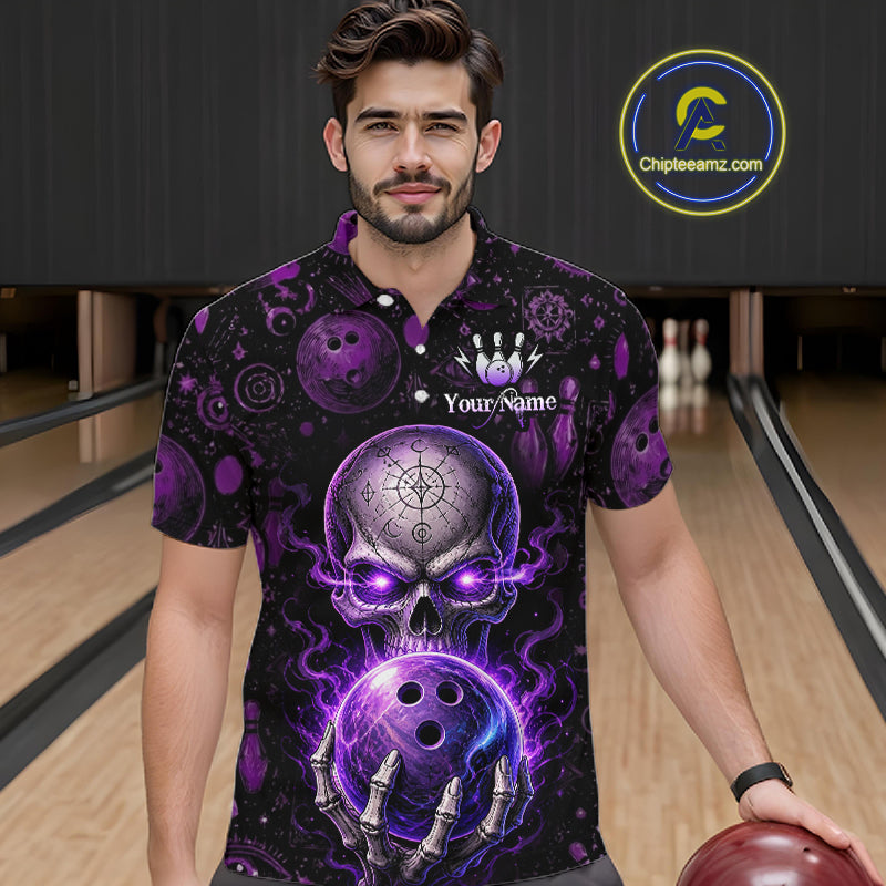 Custom Mystic Skull Bowling Shirt for Men Bowling League Jersey Polo & Quarter-Zip Outfit QZT1020
