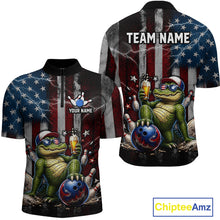 Load image into Gallery viewer, Custom American Flag Funny Beer Bowling Shirt for Men Patriotic Bowling Jersey Polo &amp; 1/4-Zip QZT1023