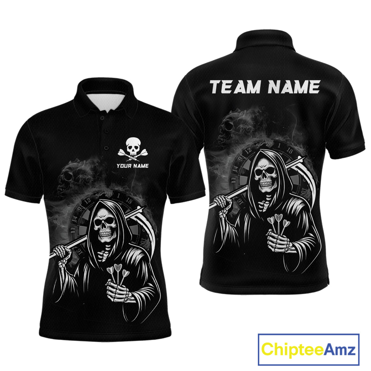 Personalized Grim Reaper Dart Shirt for Men Dart League Jersey Dartboard Shirt Polo & Quarter-Zip DHT1