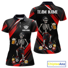 Load image into Gallery viewer, Black and red polo shirt with skeleton design and 'Team Name' text on a white background