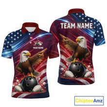 Load image into Gallery viewer, Custom American Flag Eagle Bowling Shirt for Men Patriotic Bowling Jersey Polo &amp; Quarter-Zip QZT1030