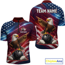 Load image into Gallery viewer, Custom American Flag Eagle Bowling Shirt for Men Patriotic Bowling Jersey Polo &amp; Quarter-Zip QZT1030