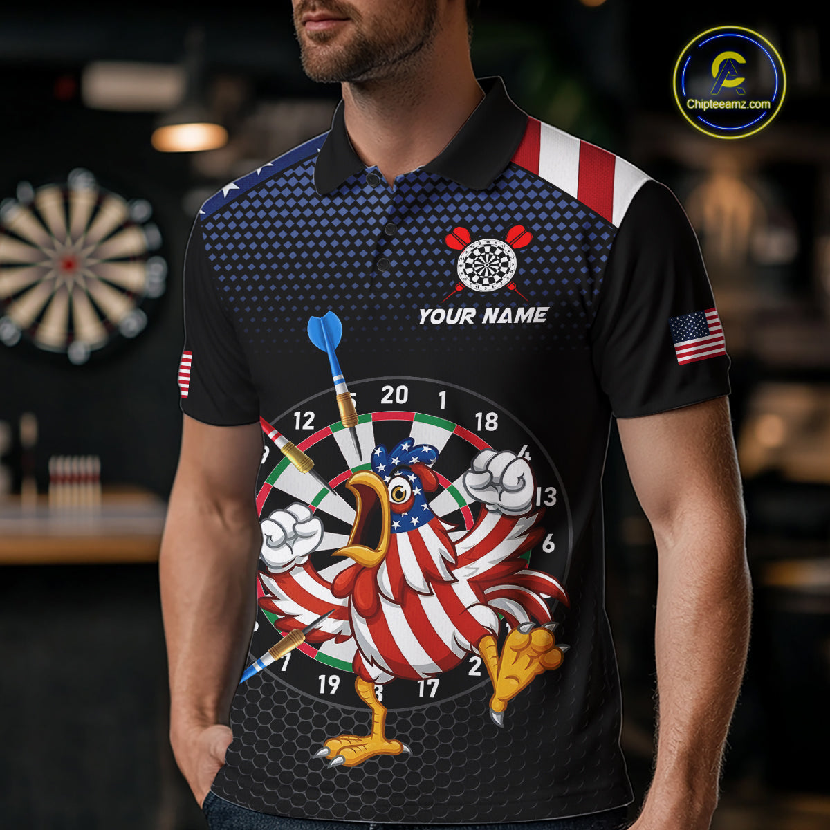 Custom Funny Chicken Dart Shirt American Dart Jerseys for Men Polo & 1/4 Zip Dartboard Shirt DHT6