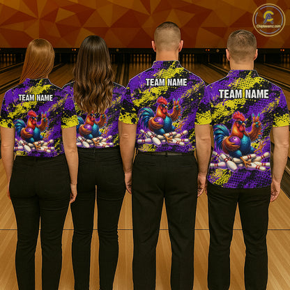 Purple & Yellow Chicken Bowling Shirt for Men Custom Bowling Jersey Rooster Polo & 1/4-Zip QZT1034