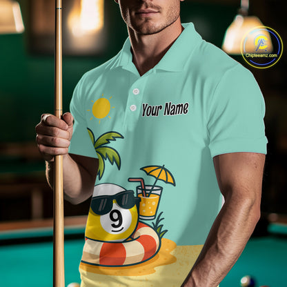 Custom Funny 9 Ball Billiard Shirts for Men Summer Billiard Jersey Polo & 1/4 Zip Pool Shirt BHT25